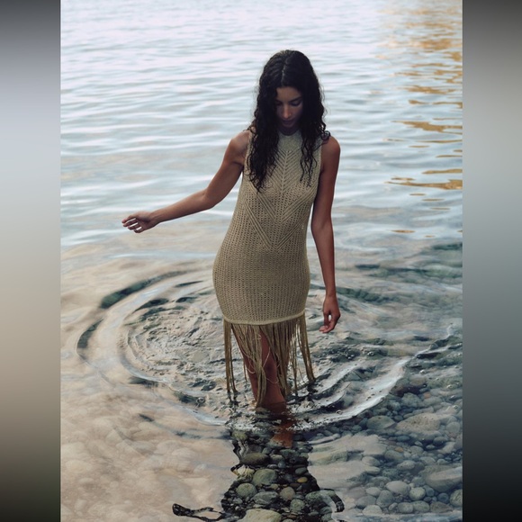 METALLIC THREAD FRINGED LONG KNIT DRESS - Picture 2 of 9